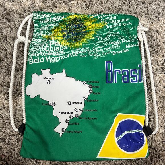 Brasil Green Backpack Cinch Bag Adult Boys Soccer Team Brazil Flag Drawstring - Picture 2 of 7
